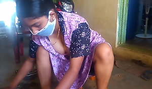 Tamil hot wife showing her beamy chest while cleaning home